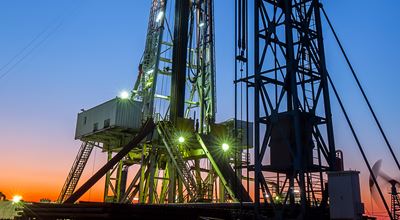 Oil platform during the drilling and completion process.