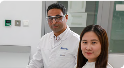 Employees at Nouryon in labcoats