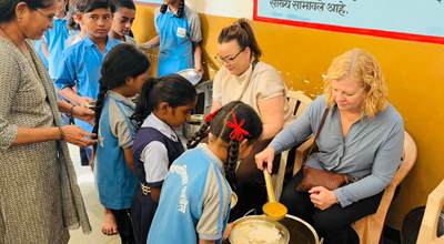 Mid day meal distribution at a local school